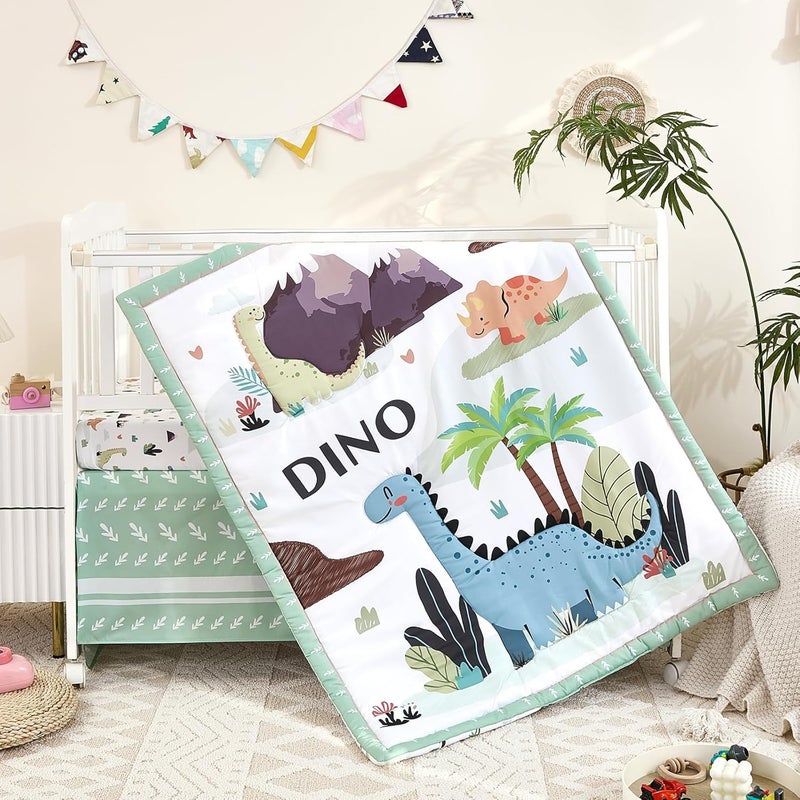 NacoMoco 3-Piece Crib Bedding Set for Boys Girls - Ultra Soft & Skin Friendly Baby Bedding Set Includes Crib Comforter, Sheet & Crib Skirt (Dinosaur) - Image 2
